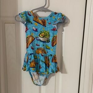 Bamboo Vibrant Blue Taco Print Kids Dress